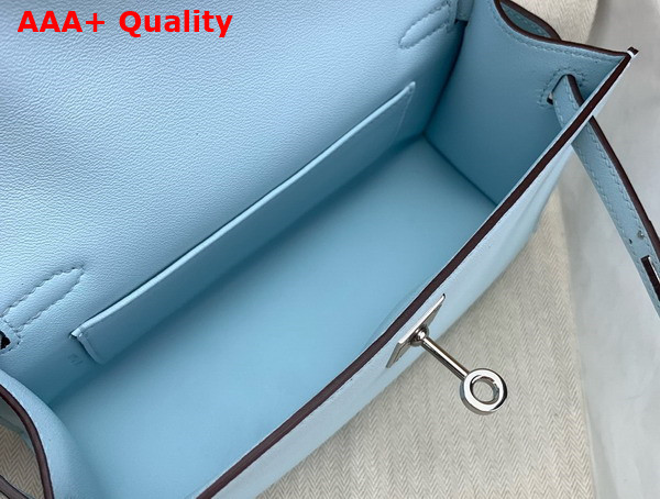 Hermes Kelly Pochette in Sky Blue Swift Calfskin Replica