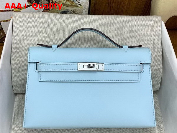 Hermes Kelly Pochette in Sky Blue Swift Calfskin Replica