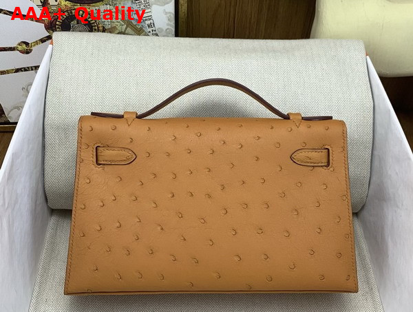 Hermes Kelly Pochette in Toffee Ostrich Leather Replica