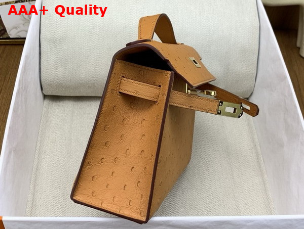Hermes Kelly Pochette in Toffee Ostrich Leather Replica
