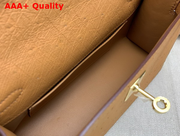 Hermes Kelly Pochette in Toffee Ostrich Leather Replica