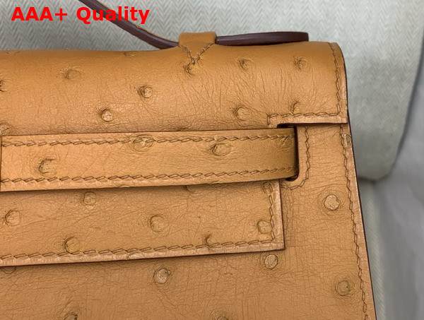 Hermes Kelly Pochette in Toffee Ostrich Leather Replica