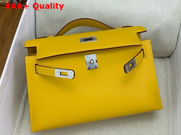 Hermes Kelly Pochette in Yellow Swift Calfskin Replica