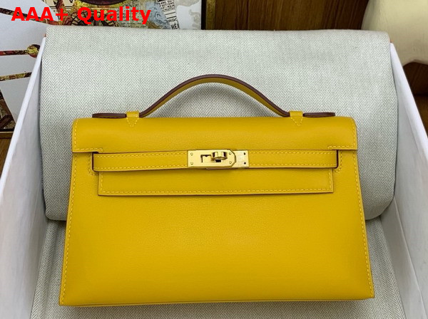 Hermes Kelly Pochette in Yellow Swift Calfskin Replica
