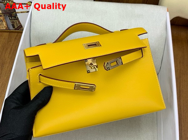 Hermes Kelly Pochette in Yellow Swift Calfskin Replica
