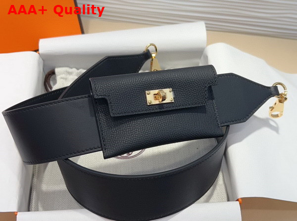Hermes Kelly Pocket Shoulder Strap in Black Calfskin Replica