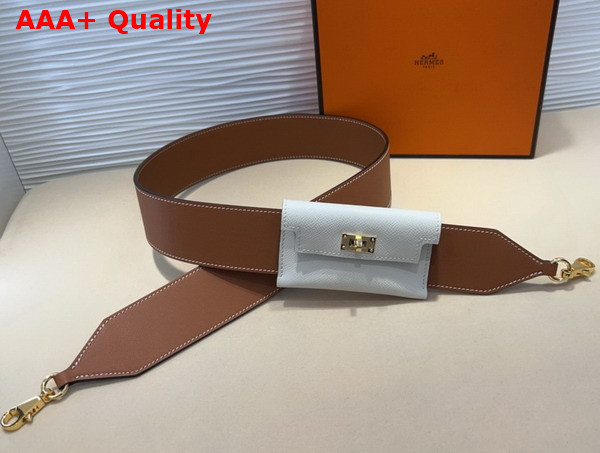 Hermes Kelly Pocket Shoulder Strap in Brown and White Calfskin Replica