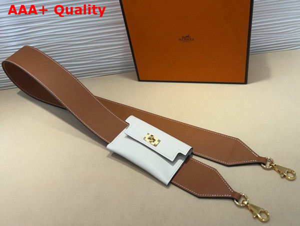 Hermes Kelly Pocket Shoulder Strap in Brown and White Calfskin Replica