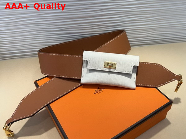 Hermes Kelly Pocket Shoulder Strap in Brown and White Calfskin Replica