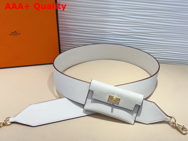 Hermes Kelly Pocket Shoulder Strap in White Calfskin Replica