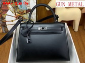 Hermes Kelly Sellier 25 Bag in Black Box Calfskin Replica
