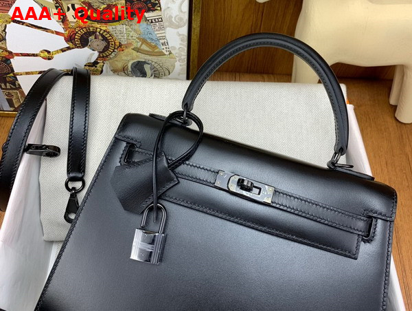 Hermes Kelly Sellier 25 Bag in Black Box Calfskin Replica