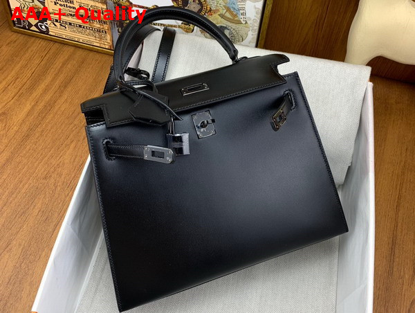 Hermes Kelly Sellier 25 Bag in Black Box Calfskin Replica