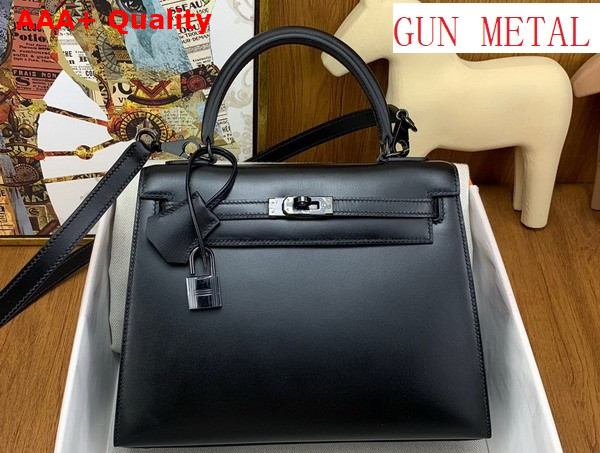 Hermes Kelly Sellier 25 Bag in Black Box Calfskin Replica