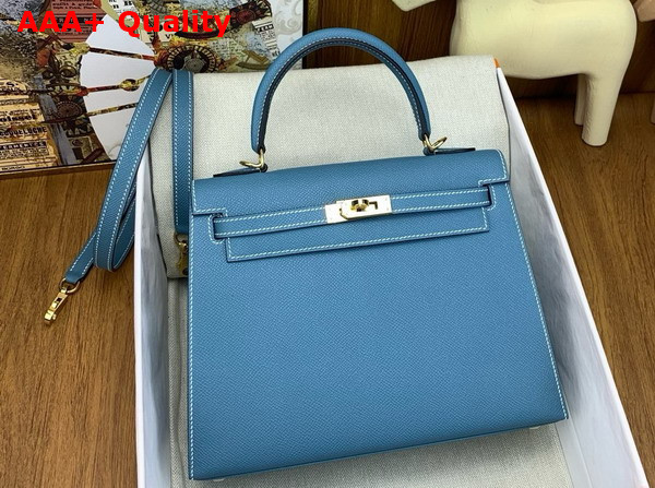 Hermes Kelly Sellier 25 Bag in Denim Blue Epsom Calfskin Replica