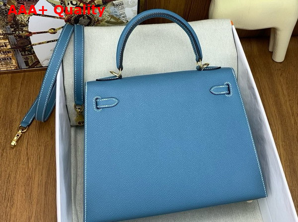 Hermes Kelly Sellier 25 Bag in Denim Blue Epsom Calfskin Replica