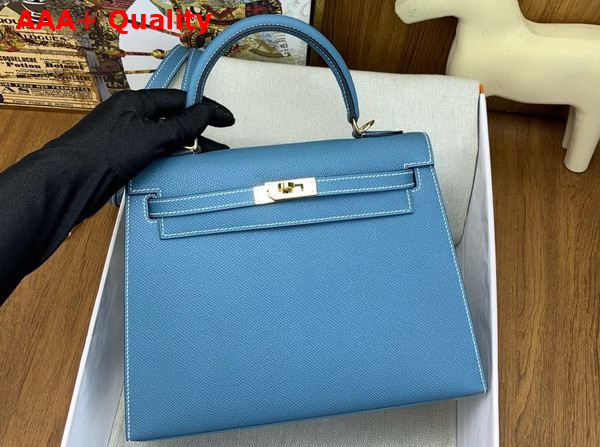 Hermes Kelly Sellier 25 Bag in Denim Blue Epsom Calfskin Replica