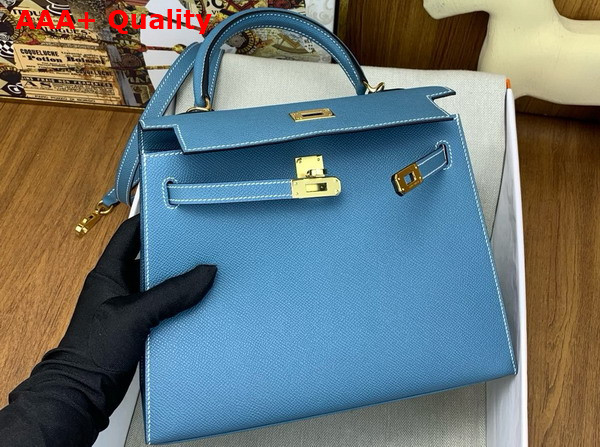 Hermes Kelly Sellier 25 Bag in Denim Blue Epsom Calfskin Replica