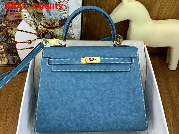 Hermes Kelly Sellier 25 Bag in Denim Blue Epsom Calfskin Replica