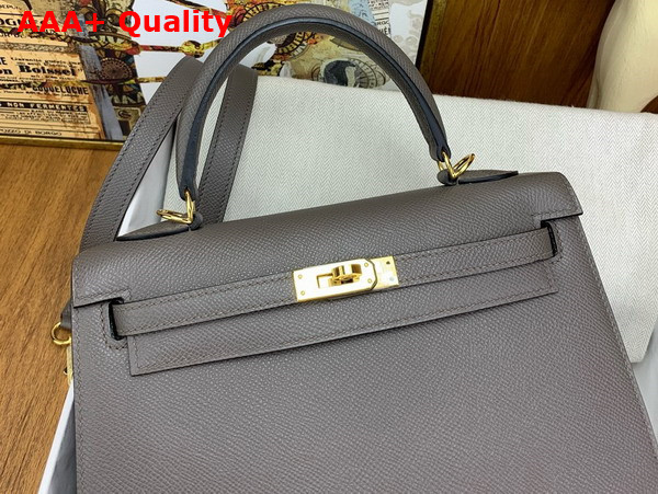 Hermes Kelly Sellier 25 in Dark Grey Epsom Calfskin Replica