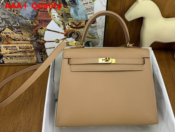 Hermes Kelly Sellier 25 in Oat Milk Epsom Calfskin Replica