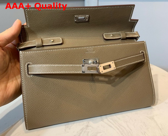 Hermes Kelly Wallet To Go Grey Epsom Calfskin Silver Hardware Replica