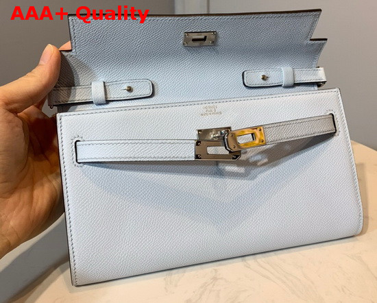 Hermes Kelly Wallet To Go Light Blue Epsom Calfskin Silver Hardware Replica