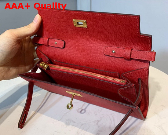 Hermes Kelly Wallet To Go Red Epsom Calfskin Gold Hardware Replica