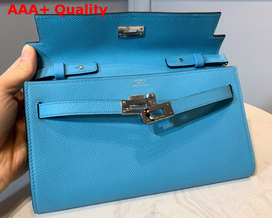 Hermes Kelly Wallet To Go Sky Blue Epsom Calfskin Silver Hardware Replica