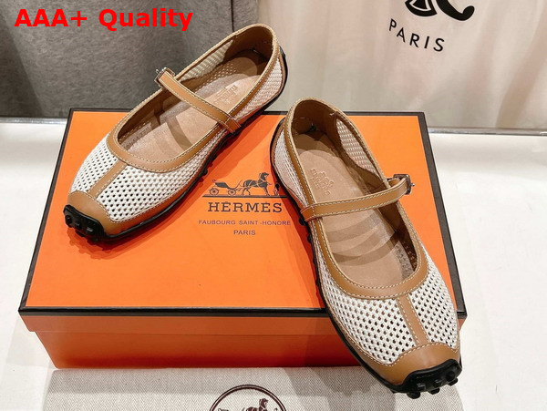 Hermes Kichu Ballet Flat in Beige Lin Naturel Crochet Knit and Calfskin Replica
