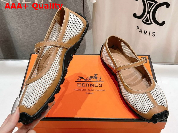 Hermes Kichu Ballet Flat in Beige Lin Naturel Crochet Knit and Calfskin Replica
