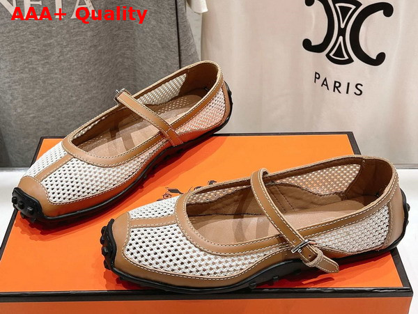 Hermes Kichu Ballet Flat in Beige Lin Naturel Crochet Knit and Calfskin Replica