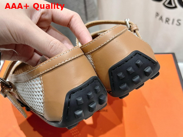Hermes Kichu Ballet Flat in Beige Lin Naturel Crochet Knit and Calfskin Replica