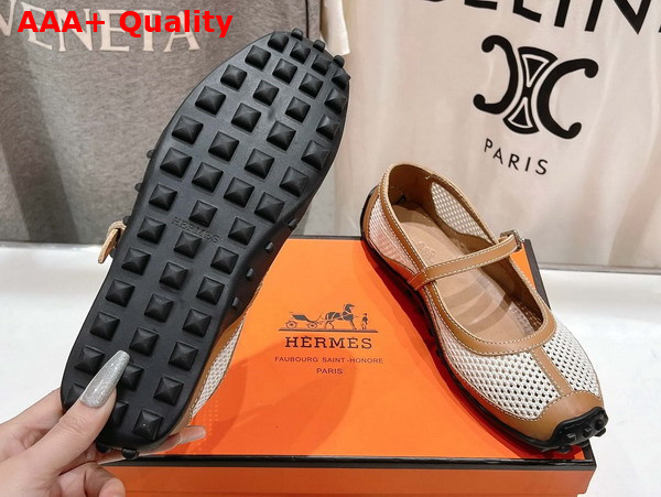 Hermes Kichu Ballet Flat in Beige Lin Naturel Crochet Knit and Calfskin Replica