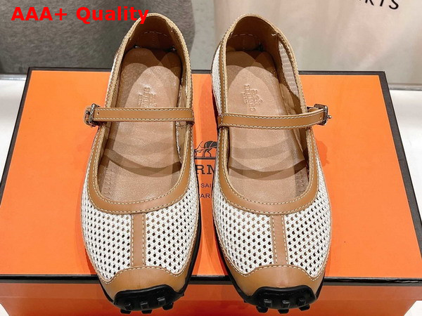 Hermes Kichu Ballet Flat in Beige Lin Naturel Crochet Knit and Calfskin Replica