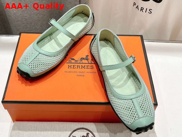 Hermes Kichu Ballet Flat in Mint Green Crochet Knit and Calfskin Replica