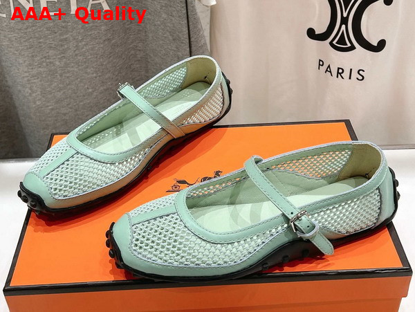 Hermes Kichu Ballet Flat in Mint Green Crochet Knit and Calfskin Replica