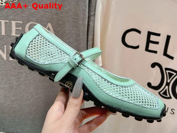 Hermes Kichu Ballet Flat in Mint Green Crochet Knit and Calfskin Replica