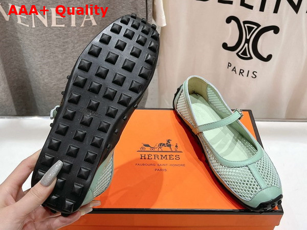 Hermes Kichu Ballet Flat in Mint Green Crochet Knit and Calfskin Replica