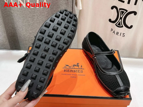 Hermes Kichu Ballet Flat in Noir Crochet Knit and Calfskin Replica