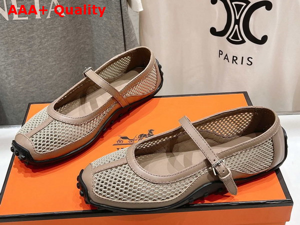 Hermes Kichu Ballet Flat in Nude Crochet Knit and Calfskin Replica