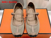Hermes Kichu Ballet Flat in Nude Crochet Knit and Calfskin Replica
