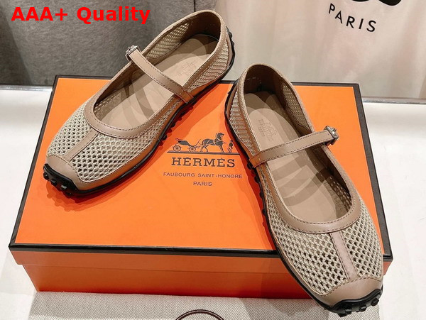 Hermes Kichu Ballet Flat in Nude Crochet Knit and Calfskin Replica