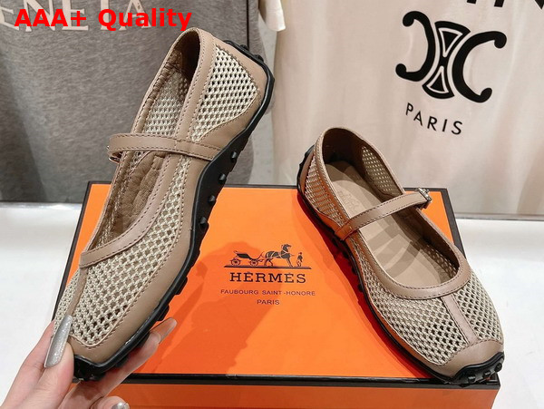 Hermes Kichu Ballet Flat in Nude Crochet Knit and Calfskin Replica