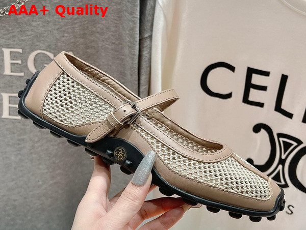 Hermes Kichu Ballet Flat in Nude Crochet Knit and Calfskin Replica