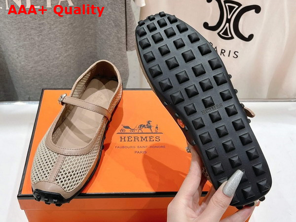 Hermes Kichu Ballet Flat in Nude Crochet Knit and Calfskin Replica
