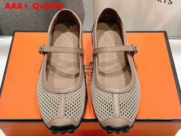 Hermes Kichu Ballet Flat in Nude Crochet Knit and Calfskin Replica