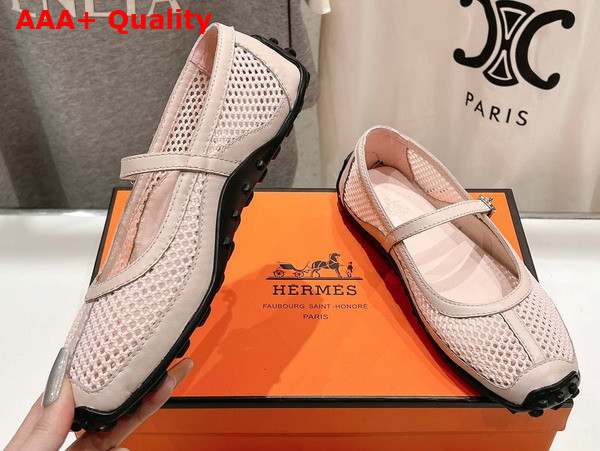 Hermes Kichu Ballet Flat in Pale Pink Crochet Knit and Calfskin Replica