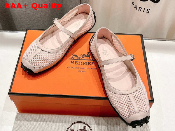 Hermes Kichu Ballet Flat in Pale Pink Crochet Knit and Calfskin Replica