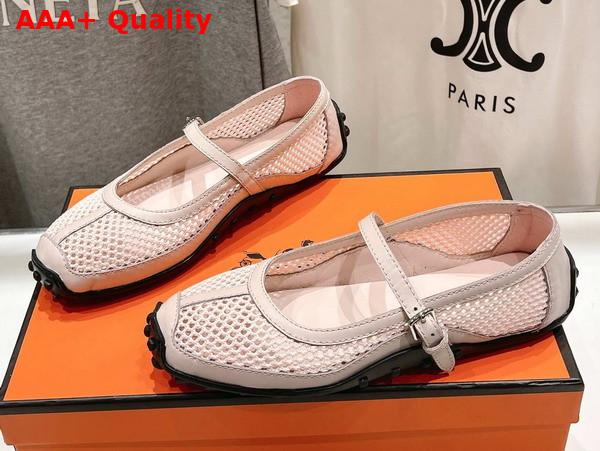 Hermes Kichu Ballet Flat in Pale Pink Crochet Knit and Calfskin Replica